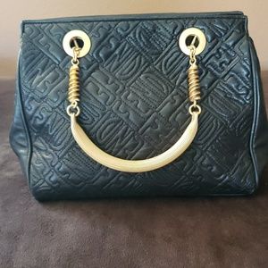 Fendi Logo Handbag w/Gold "Twisted Rope" Handles